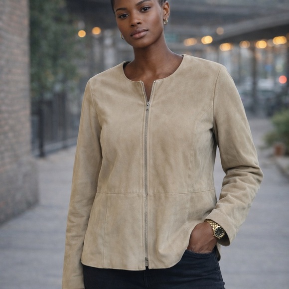 Elaine Fisher Jackets & Blazers - Eileen Fisher Camel Tan Genwine Italian Goat Suede jacket